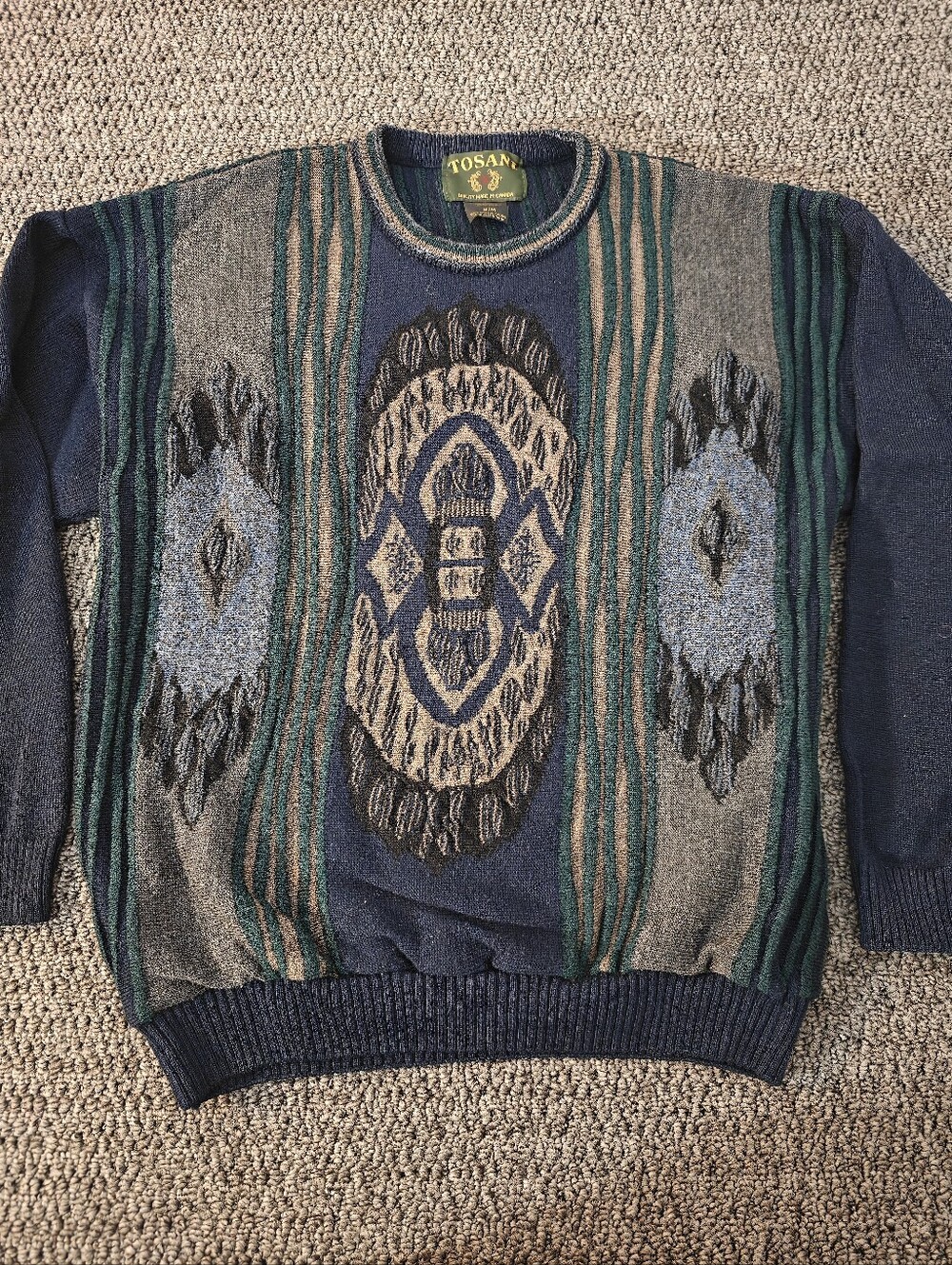 Tosani Vintage Men's Wool Blend Coogi-style Crewneck Sweater Size M - Picture 2 of 8